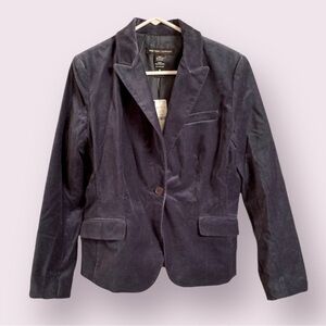 New York & Company Size 10 Blue Cotton Long Sleeve Button Up Jacket